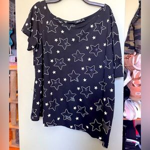 Off-the-shoulder see-thru shirt